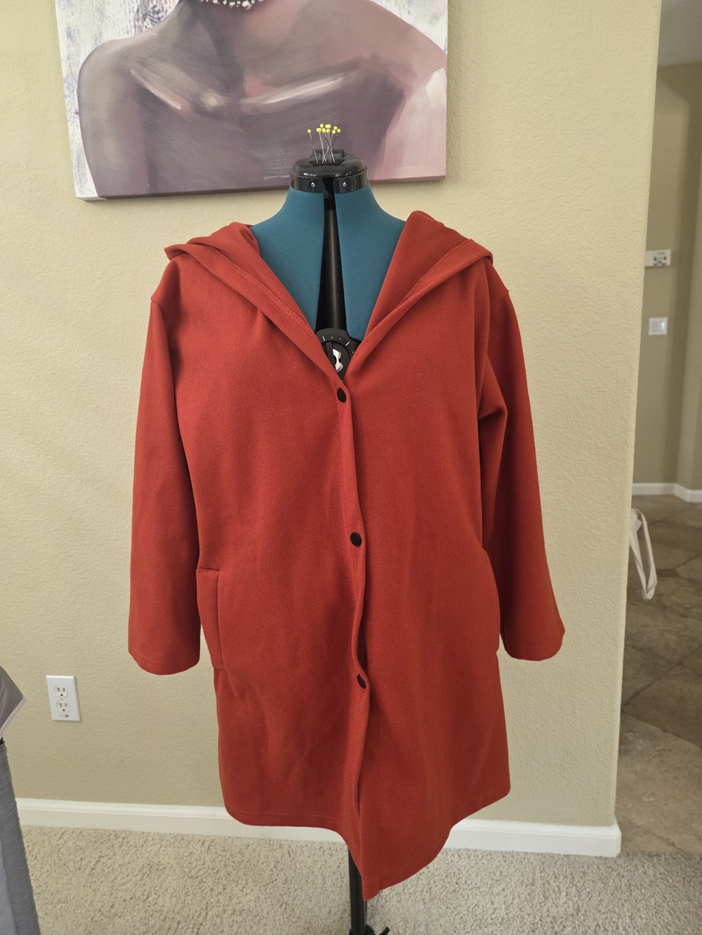 Women's Hooded Button-Front Coat in Rust